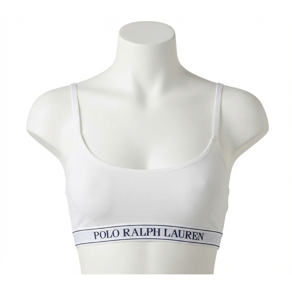 NEW POLO RALPH LAUREN repeat-logo cropped scoopneck tank in white cloud